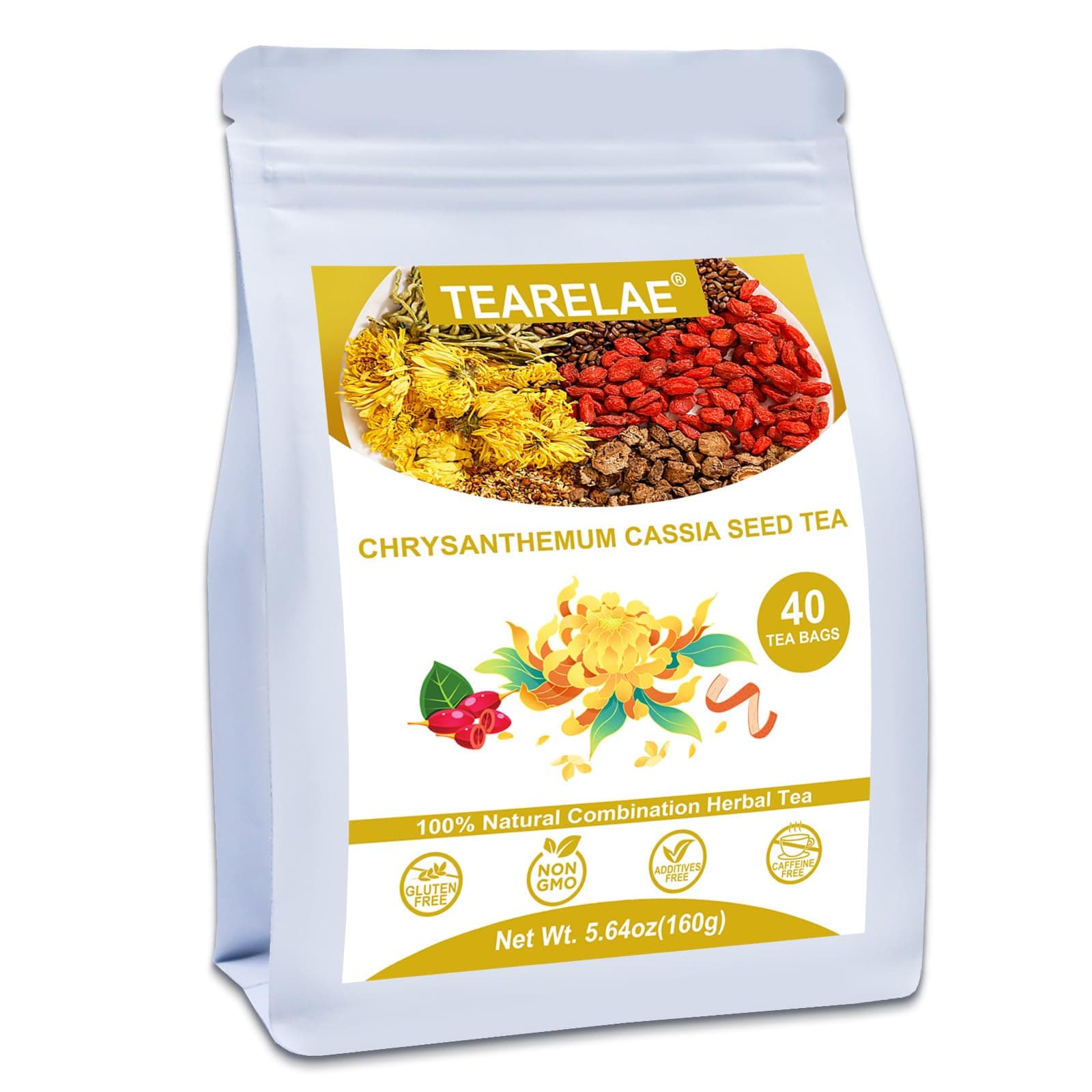 TEARELAE - Chrysanthemum Cassia Seed Tea - 4g x 40 Count - Burdock Root, Goji Berry, Honeysuckle, Osmanthus - Combination Herbal Tea Bag