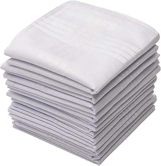 12 Pack Handkerchief (Permanent Press White with Satin Cord, 16" x 16")