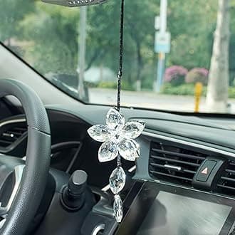 Crystal Flower Rear View Mirror Pendant Car Hanging Ornament Lucky Accessory, Transparent