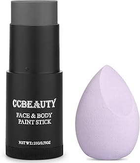 CCbeauty Dark Grey Face Paint Stick,Face Painting Kit,Non Toxic SFX Makeup For Grayscale Wolf Halloween Costume Cosplay,Professional FX Body Paint,Full Coverage Painting Foundation With Makeup Sponge