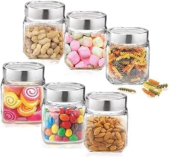 Cube Jar 580ml , Transparent Storage Container Glass Jar for Spices and More (Set Of 6)