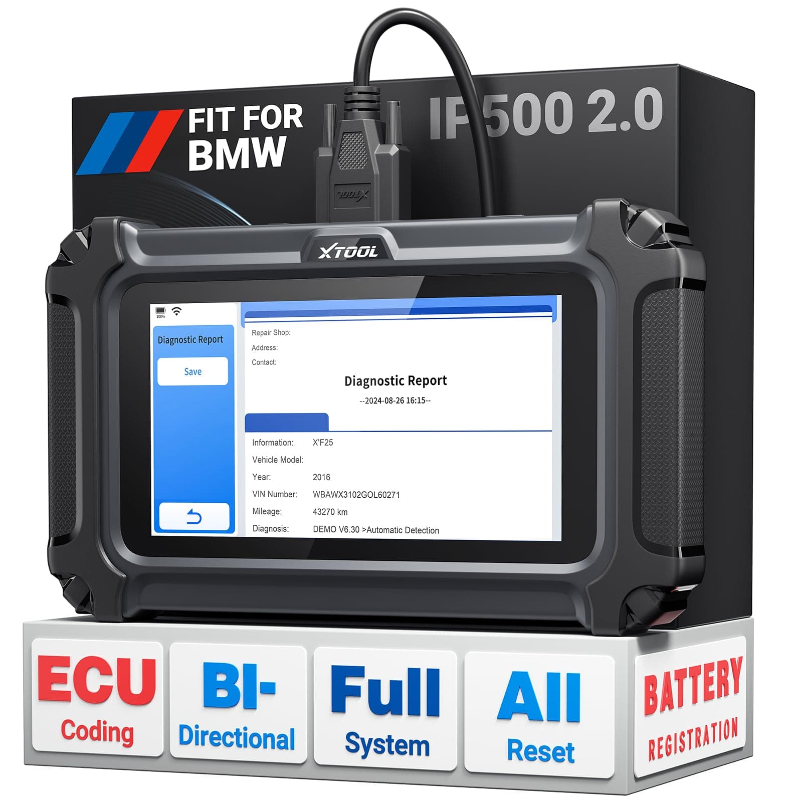 XTOOL IP500 2.0 for BMW OBD2 Scanner, Full Systems Bidirectional Scan Tool with ECU C0ding, Battery Registration Tool for BMW/MiNi/RR, All Services-(Injector C0ding/BMS/ABS), Lifetime Free Update