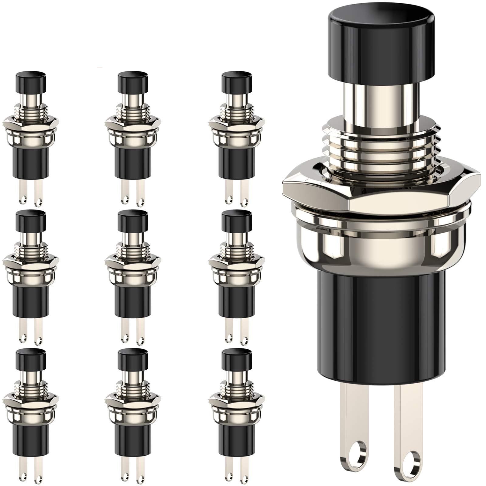 DIYhzMomentary Push Button Switch, 1A 250VAC SPST Mini Pushbutton Switches Normally Open(NO) Black Cap - 10pcs