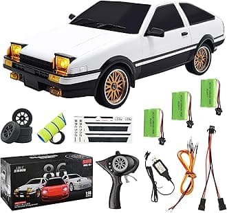 - LD1801 1/18 AE86 RC Drift Car (Initial D), 3pcs Upgraded 1200mAh Batteries, 2.4G 150 Brushed Motor & 10A ESC, 3-Channel Full Proportional Remote Control