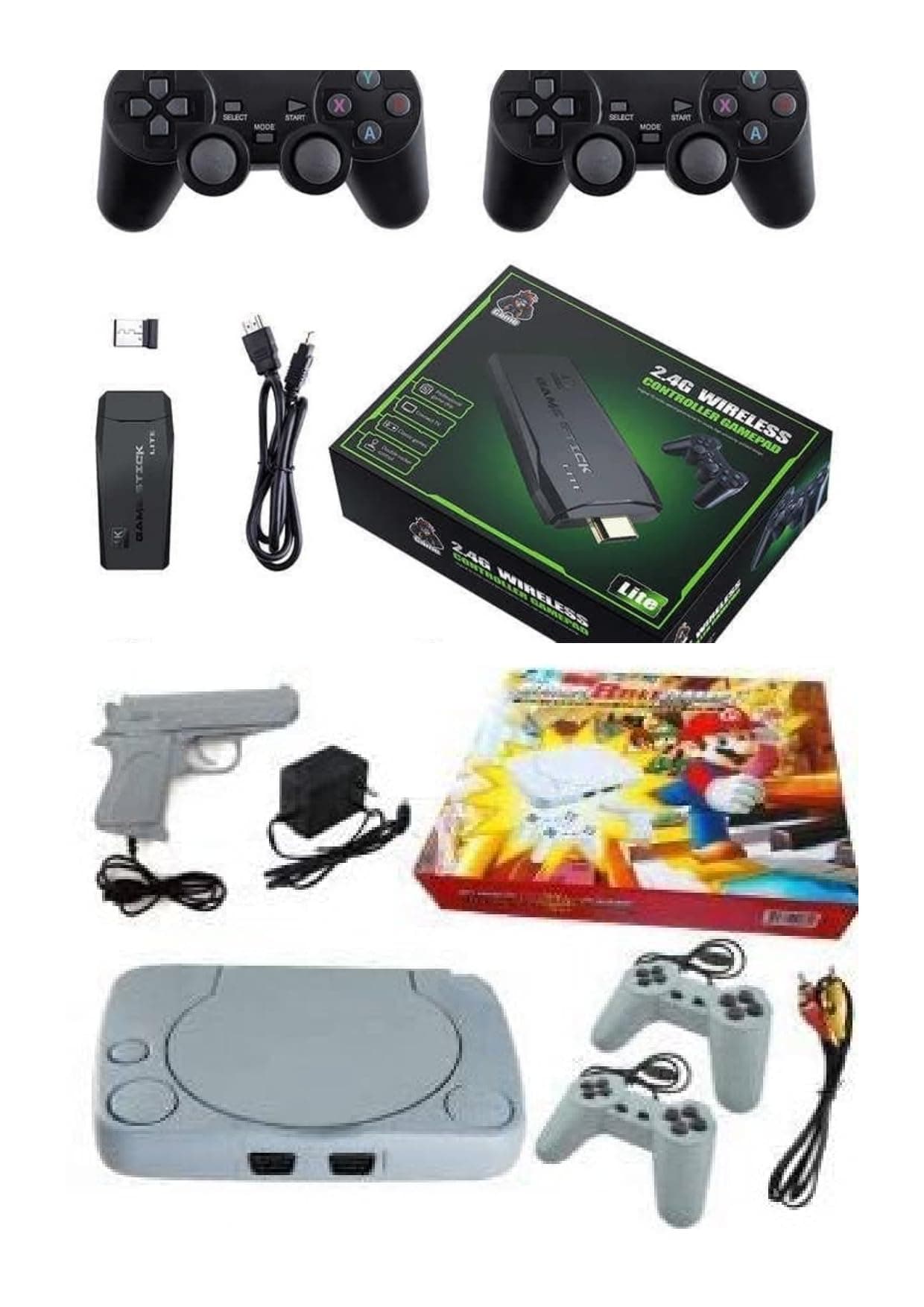 Gagan Traders TV Video Game Console Stick 2.4g Wireless Gamepad Controller USB Built-in 25000+ Classic Games 64gb With Mini Retro Game 8Bit Wire Game For Kids 999 Games in Built Version(Combo Pack)