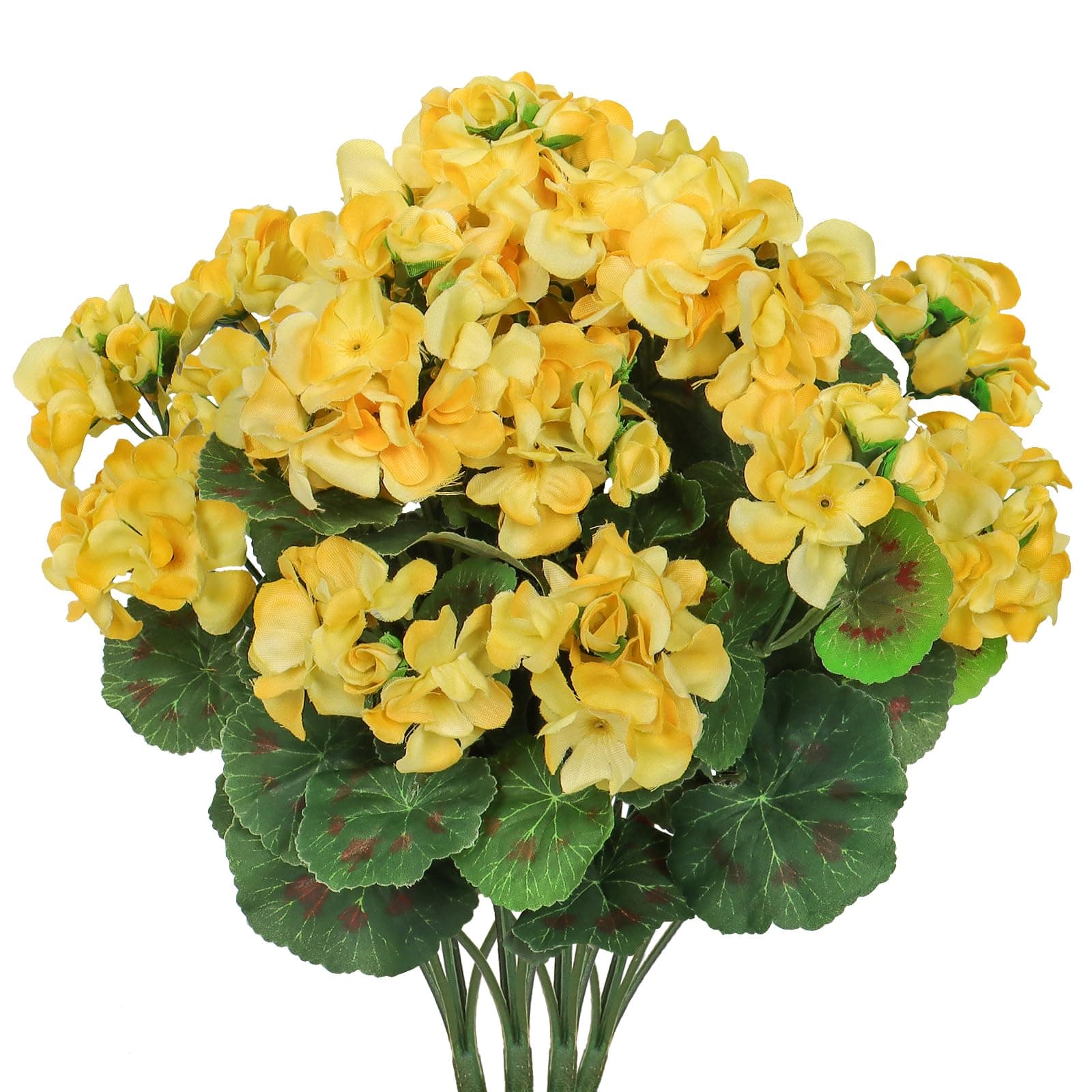 Artificial Flowers for Outdoors, 4 Pack Artificial Geraniums Silk Flowers UV Resistant Outdoor Plants Faux Flowers Geraniums for Home Outdoors Garden Porch Window Vase Wedding Decor (Yellow)