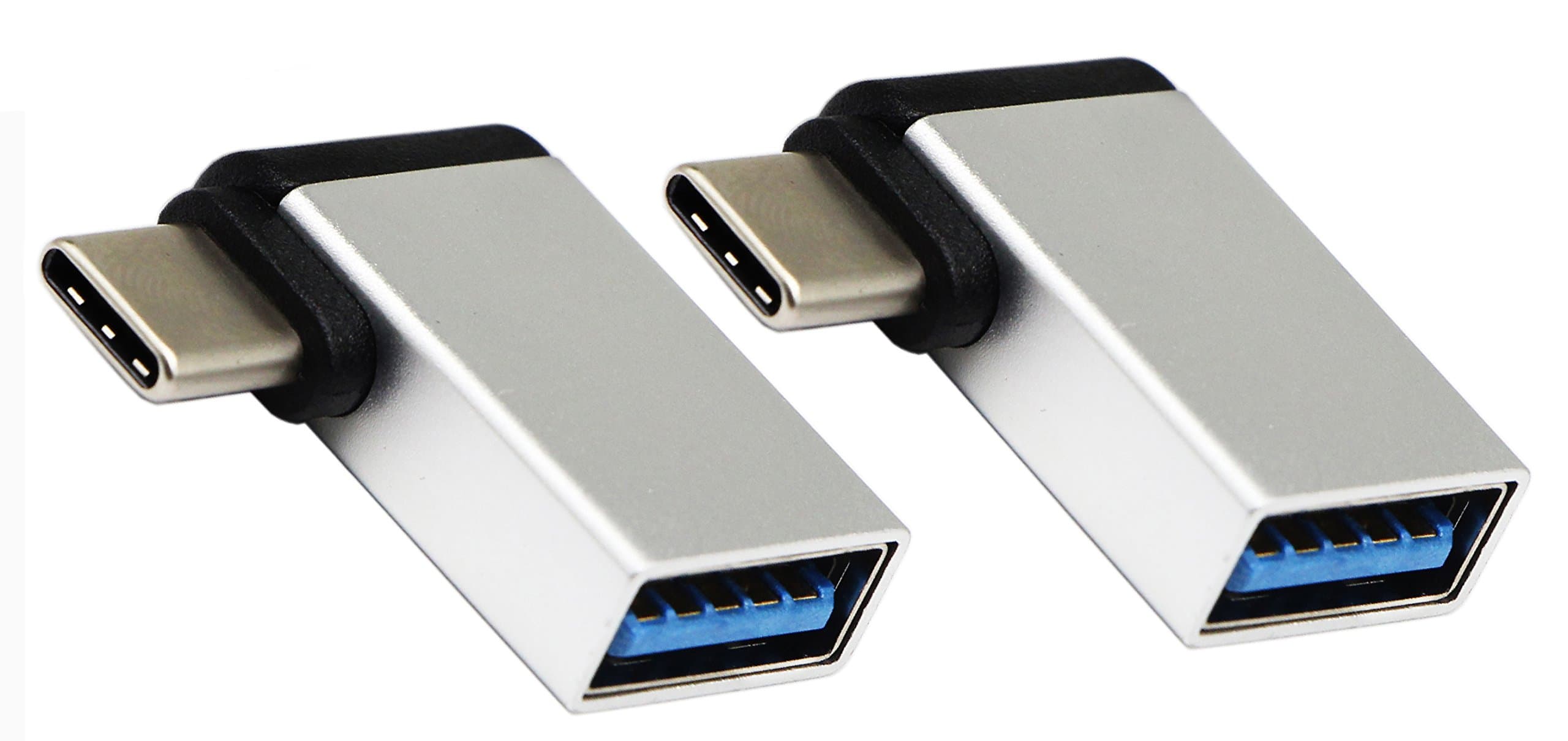 zdyCGTime USB C to USB 3.0 Adapter, USB A 3.0 Female to 90 Right & Left Angle Type C Male Converter,(OTG) for Smartphone Flash Drives, Mouse, Keyboards and other USB Peripherals (Silver) 2 Pack