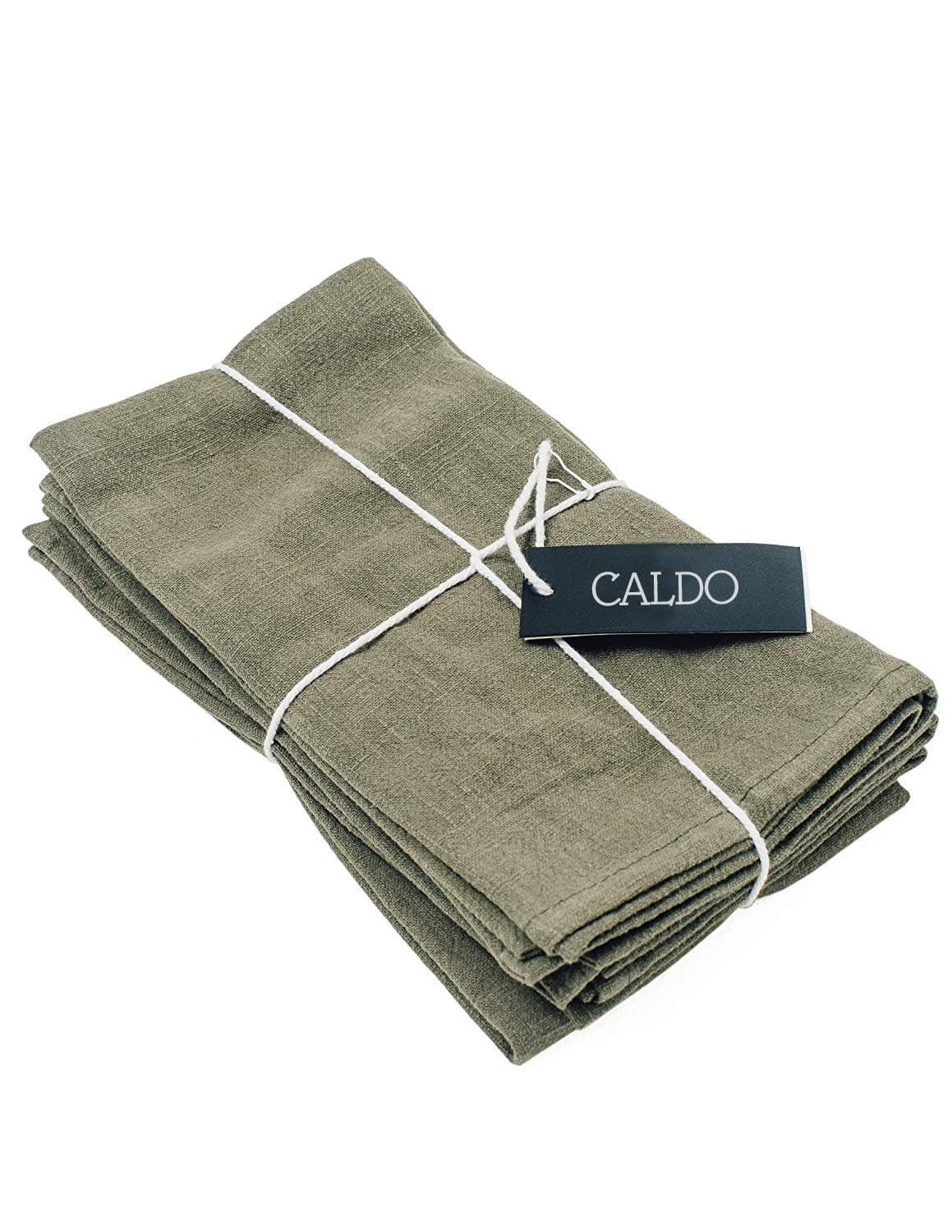 Caldo Linen Dinner Napkins - Rustic- Soft and Durable Cloth - Washable and Reusable- 4 Pack - 20x20 inch (Olive)