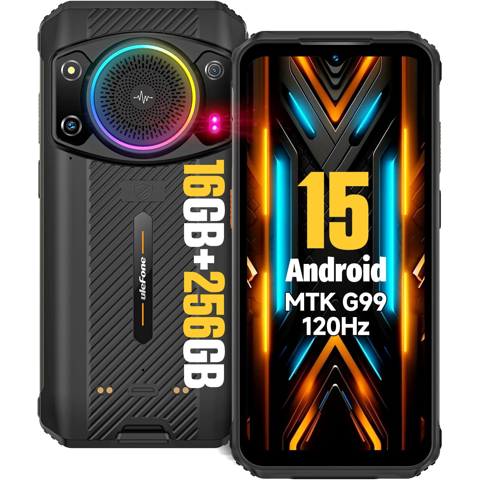 Ulefone Armor 21 Android 15 Unlocked Rugged Phone, 122dB Loudest Speaker, MTK G99 16GB + 256GB Outdoor Rugged Smartphone,64MP Main Cam + 24MP Night Vision Cam, 6.58" FHD+, 9600mAh, IP68 Dual SIM