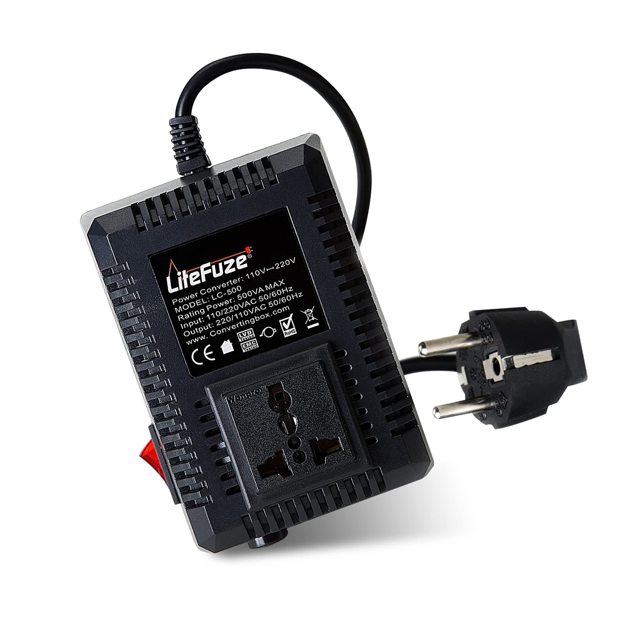 500 Watt Step Up/Step Down Travel Voltage Converter, 220/110v to 110/220v converter with Type E/F Plug – Compatible with Hair Straightener, Camera, Laptop & More