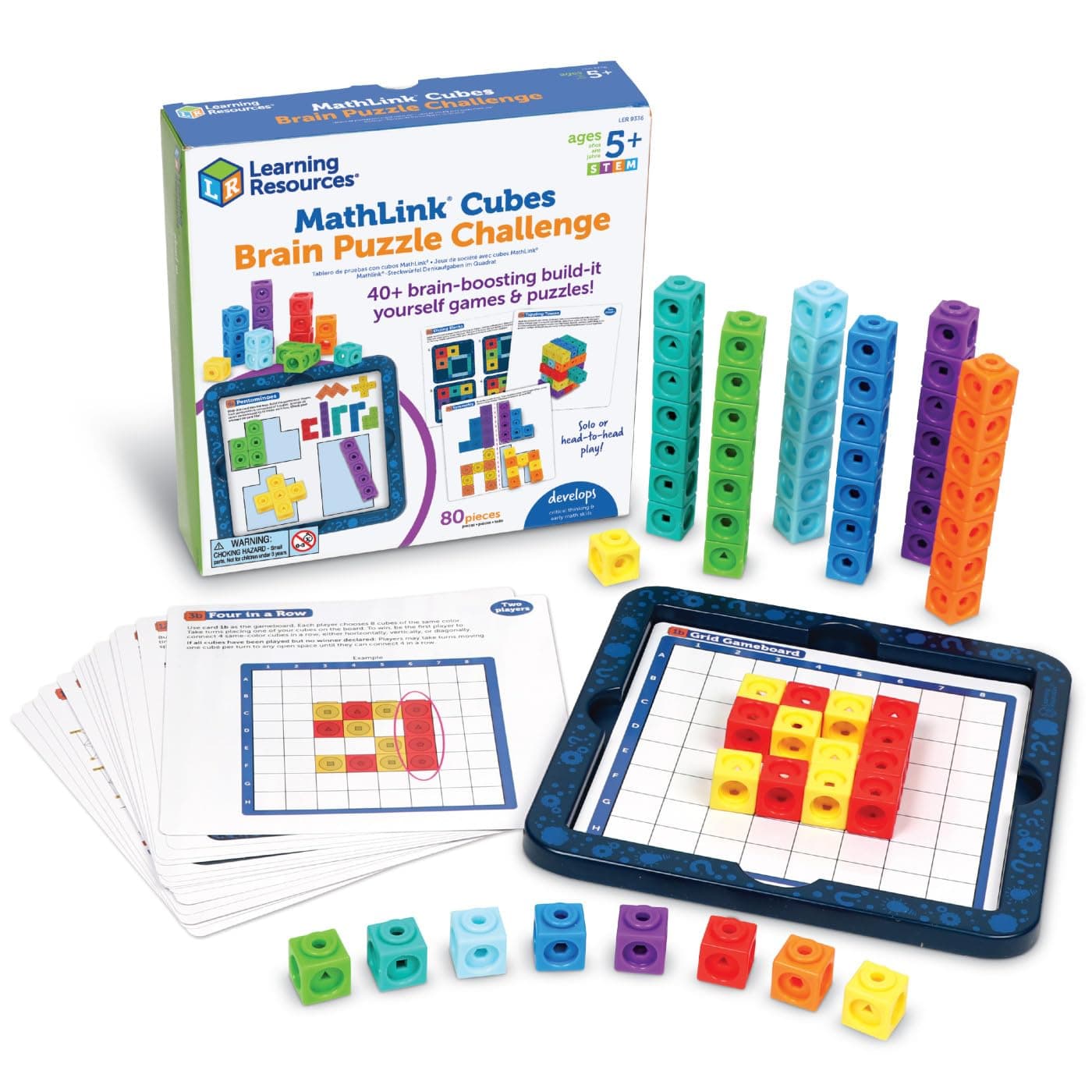 MathLink Cubes Brain Puzzle Challenge, 80 Pieces, Ages 5+, Classroom Must Haves, Preschool Activities, Teacher School Supplies, Math Manipulatives