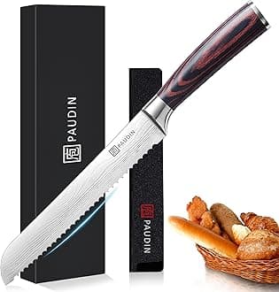 PAUDIN Bread Knife 8", Ultra Sharp Knife Wave Edge - Forged Premium German HC Stainless Steel, Serrated Bread Knife for Homemade Bread and Sourdough Bread, Pakkawood Handle
