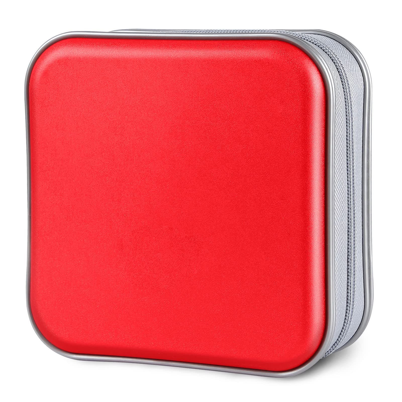 CD Case, 40 Capacity CD/DVD Case Holders Wallet Hard Plastic DVD Disc Cases Storage Binder for Car Home Office Travel (Red)