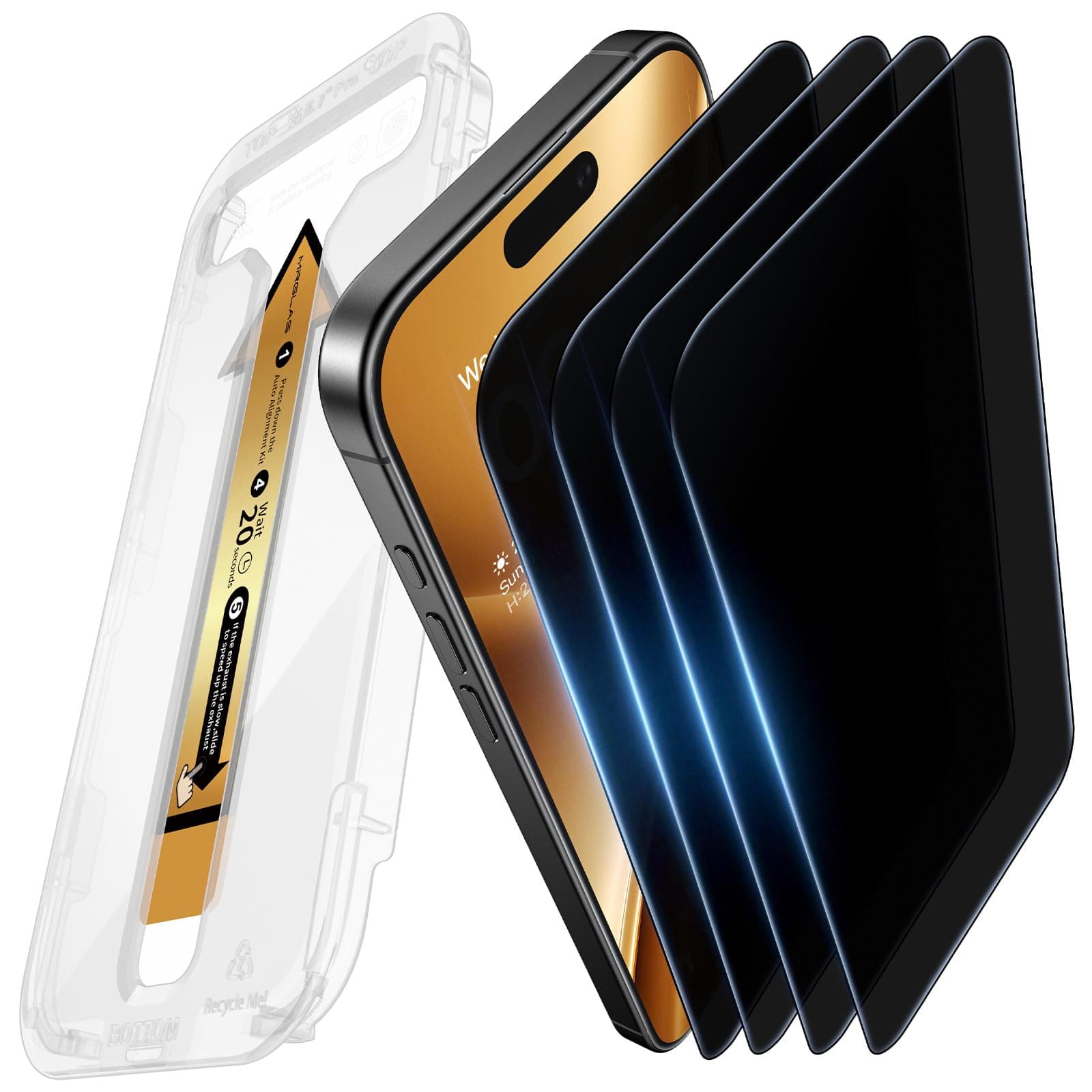 - MRGLAS 4-Pack TOP 9H+ Glass for iPhone 16 Pro Max Privacy Screen Protector [Auto Alignment Kit] [10X Military Protection, 100% Anti Spy] UNBREAK Tempered Glass 6.9 inch Longest Durable Case-Friendly