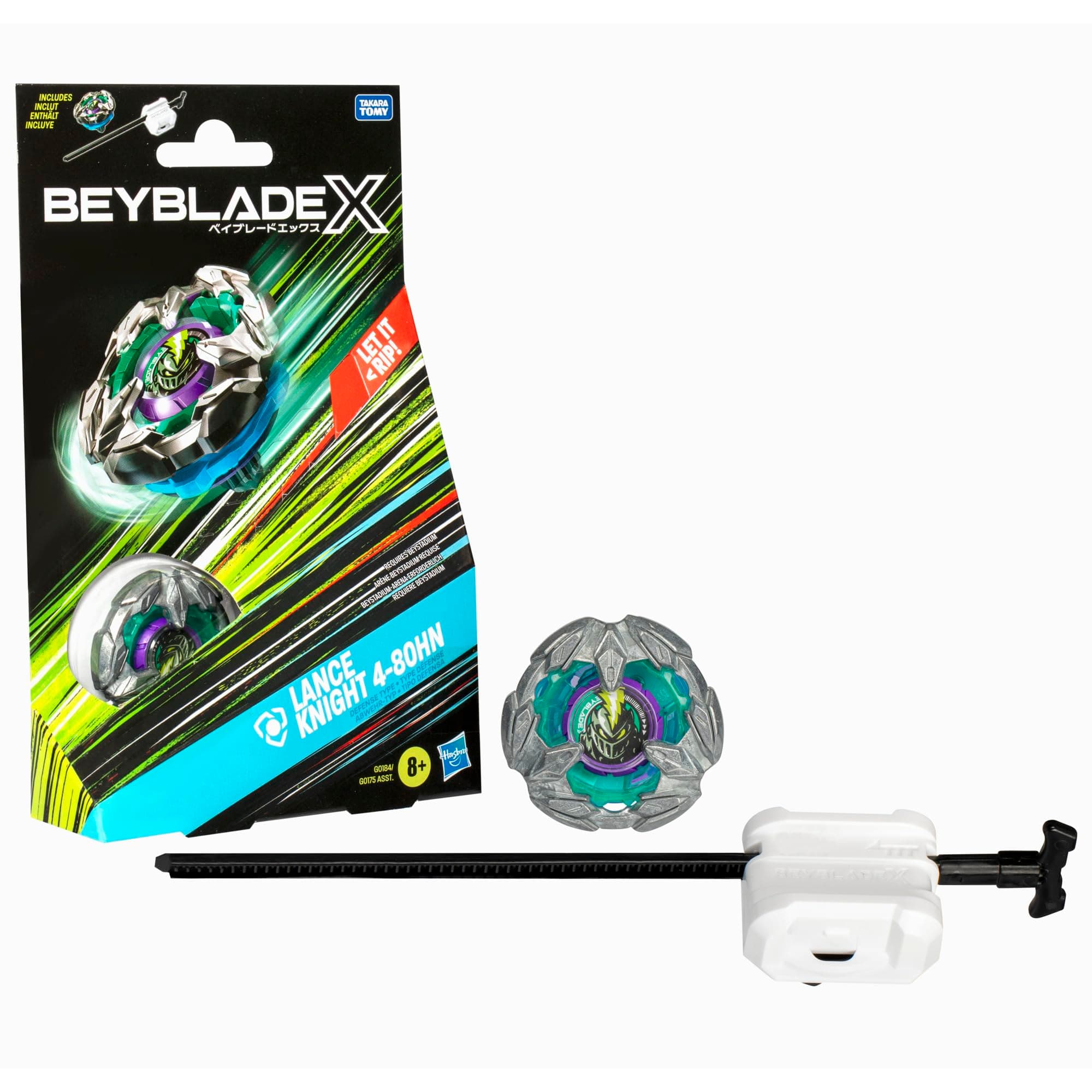 Beyblade X Lance Knight 4-80HN Starter Pack, Right-Spin Defense Type Top and Launcher, Customisable Battle Toy for Kids Aged 8+