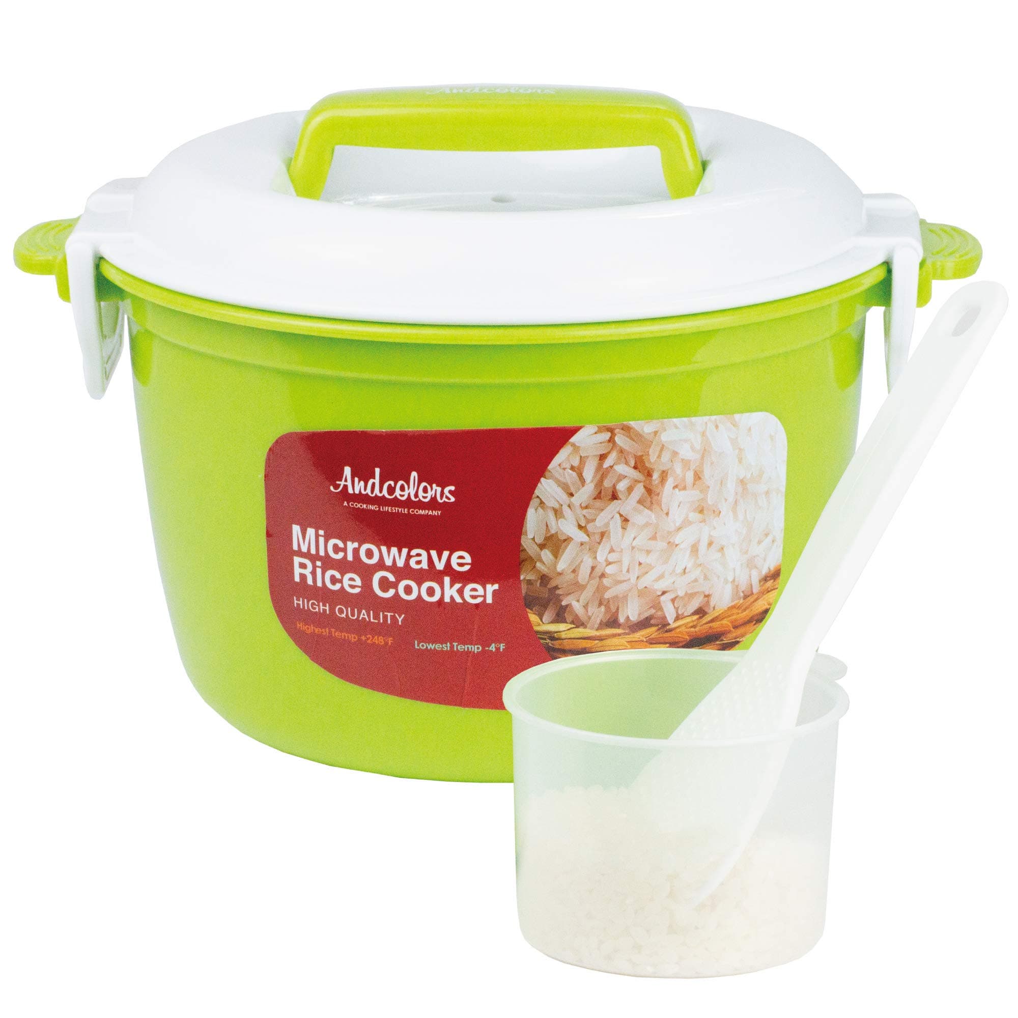 Microwave Rice Cooker Steamer - Complete Set - Makes 2 to 4 servings -Food Grade Plastic - Dishwasher Safe - Includes Rice Paddle & Measuring Cup .