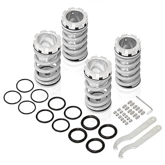 AJP Distributors Height Adjustable Suspension Steel Drop Lowering Spring Coilover Aluminum Scaled Sleeve Kit Silver Compatible/Replacement For Eclipse Sentra Corolla 89 90 91 92 93 94 95 96 97 98 99