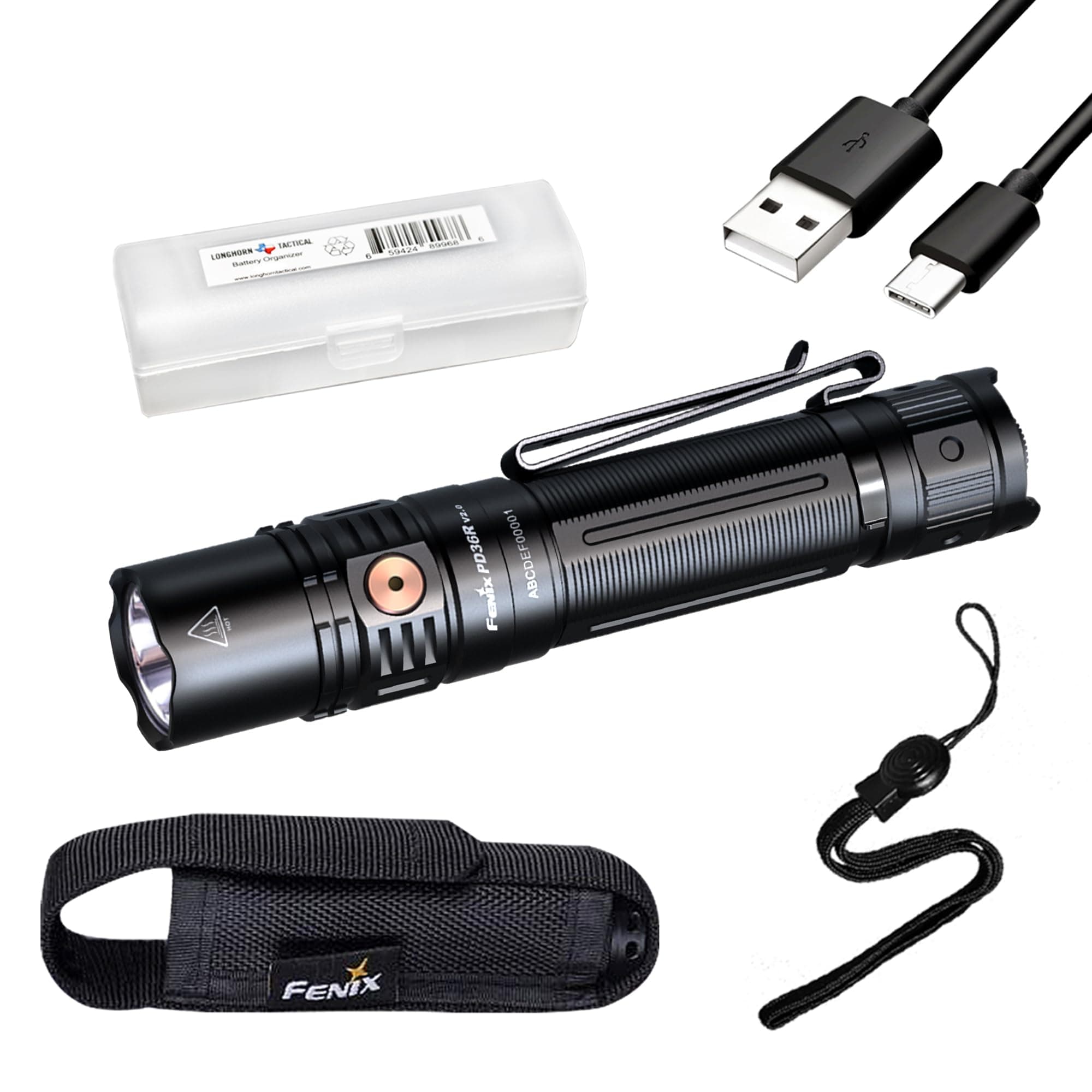 PD36R V2.0 1700 Lumen Rechargeable Flashlight, USB-C Tactical Duty Light, and LumenTac Organizer