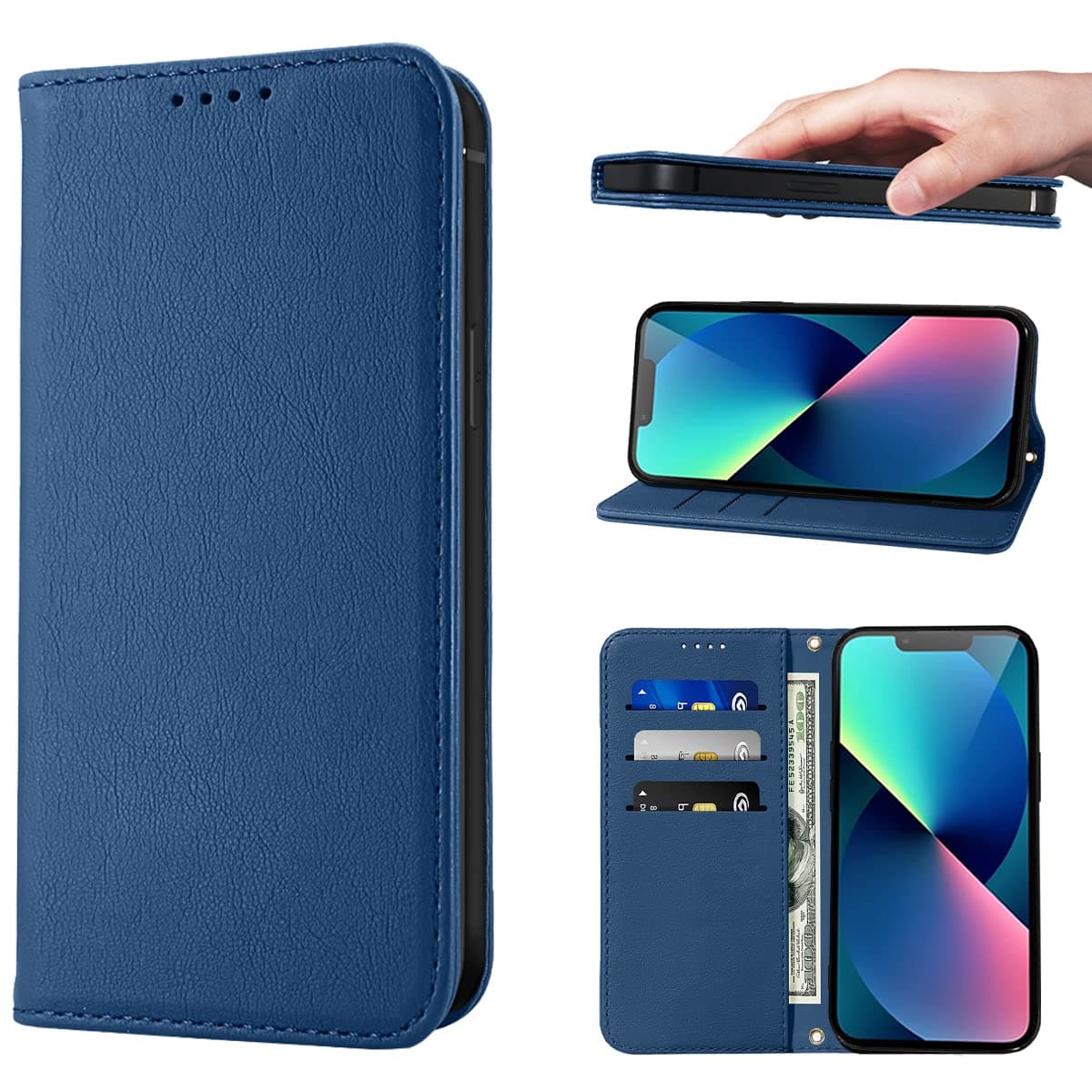 Wallet Case for iPhone 13 Phone Cases Premium Leather PU Flip Cover Magnetic Shockproof Closure Book Design with Kickstand Feature & Card Slots iPhone 13(6.1") Case - Blue