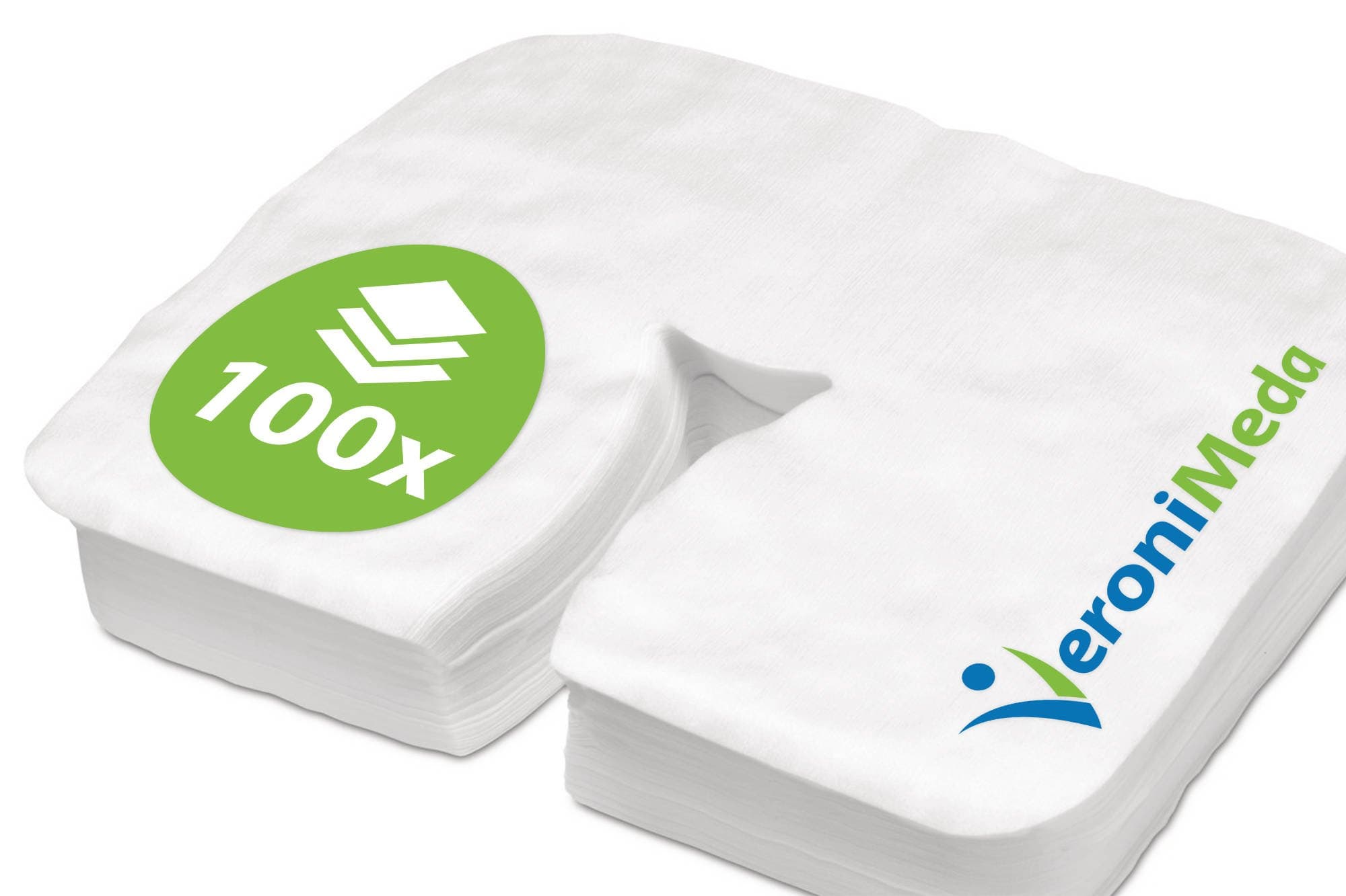 VERONIMEDA - Disposable Massage Headrest Cover - Premium Active (100 Pcs.) / Massage Table Face Rest Cover (Size: 35x28cm) / Massage Face Cradle Pad (Material: Fleece/Spunlace, 60g/m²) (Y-Cut)