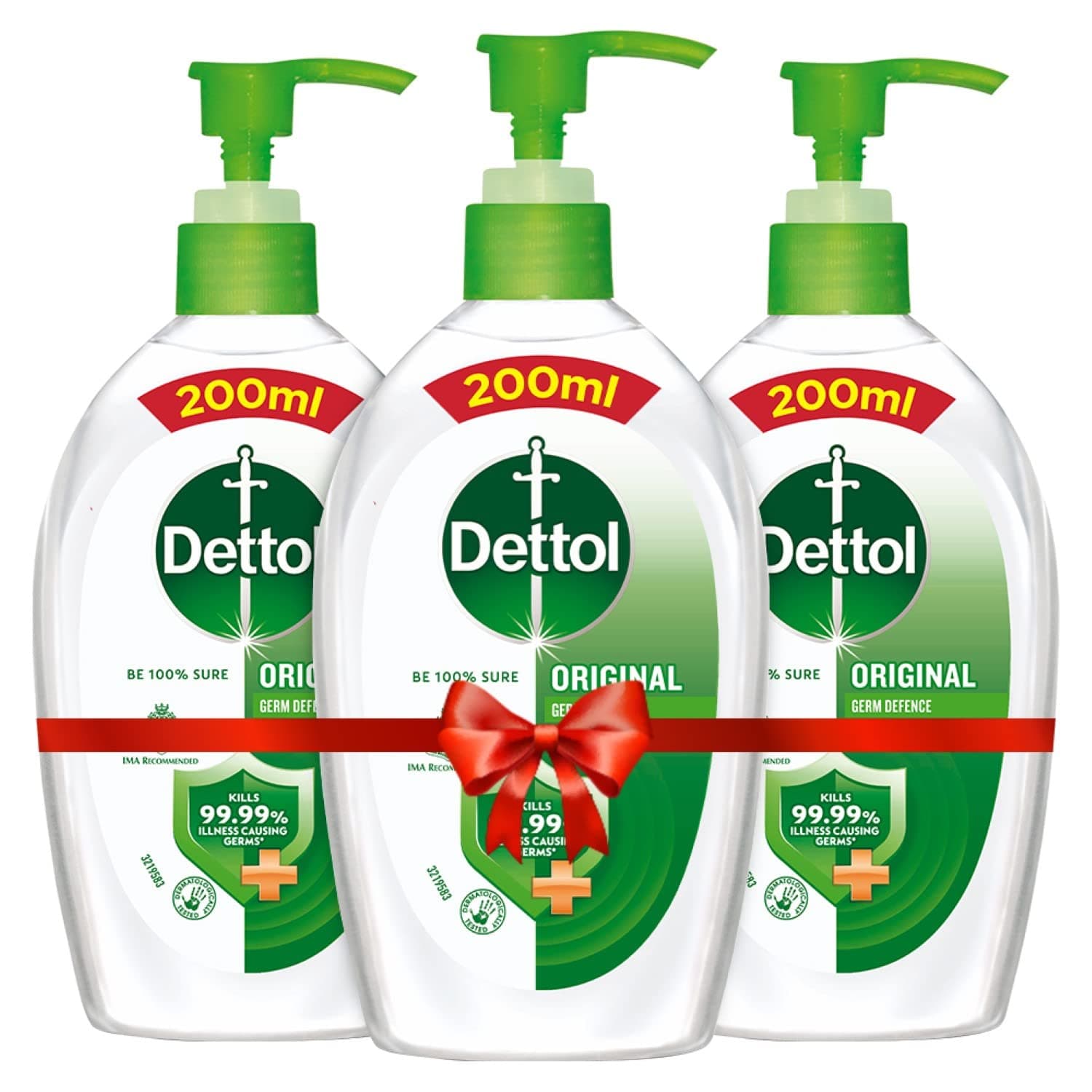 Dettol Original Germ Protection Alcohol based Hand Sanitizer Pump, 200ml (Pack of 3)