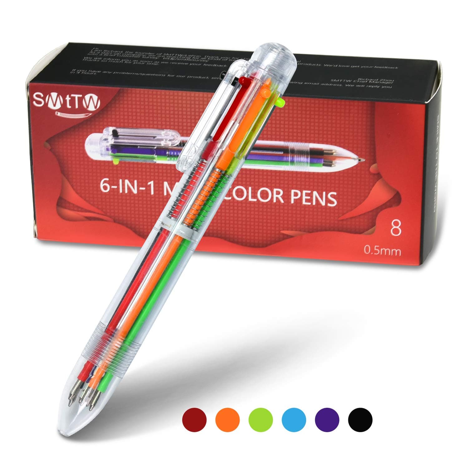 8 Pack 0.5mm 6-in-1 Multicolor Ballpoint Pen - Best for Smooth Writing-Retractable Ballpoint Pens for Office School Supplies Students Children Unique Gifts