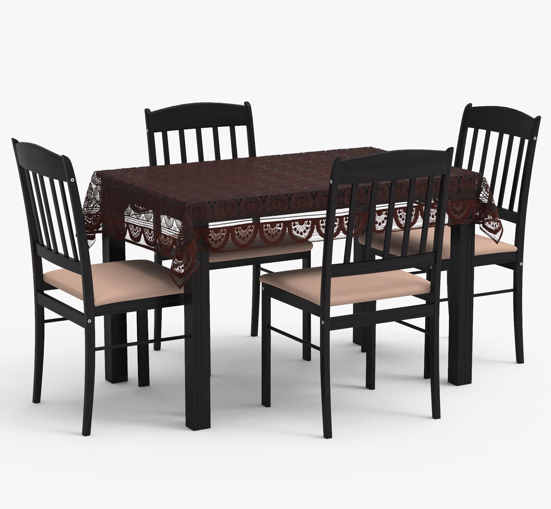 Weavers Villa Floral Cotton Net 4 Seater Rectangular Table Cover (40 x 60 Inches, Brown)