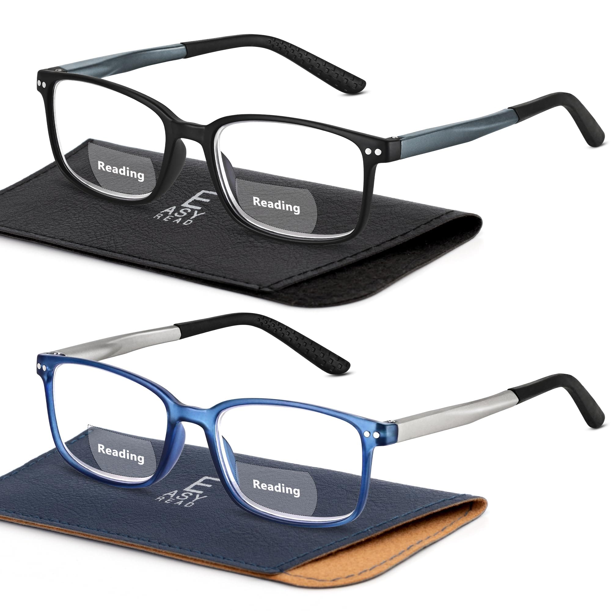 2 Pairs TR90 Bifocal Reading Glasses for Men,Rectangular Sport Blue Light Blocking Readers with Spring Hinge
