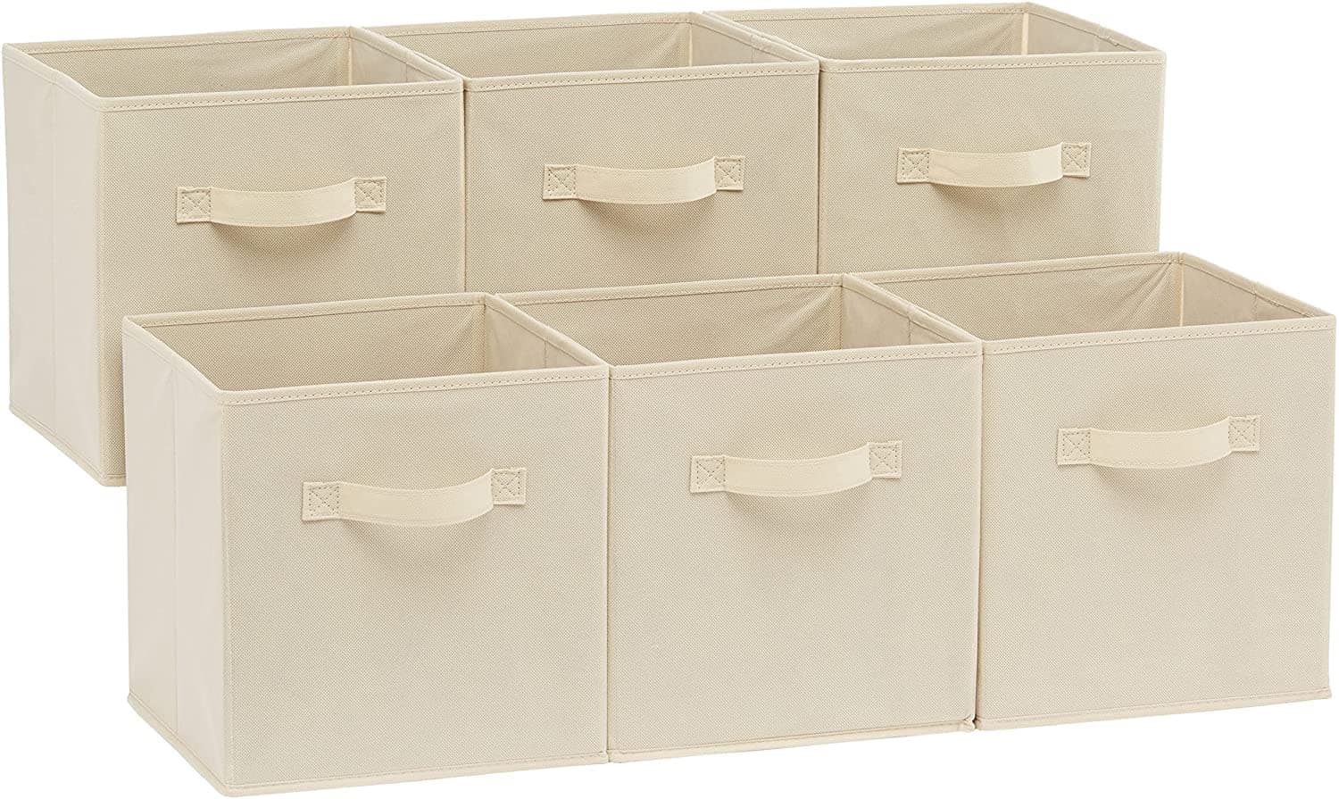 MIXDE Collapsible Fabric Storage Cubes Organizer with Handles, MIXDE Foldable Collapsible Storage Box Bins Shelf Basket Cube Organizer (Beige)