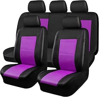 CAR PASS Skyline Leather universal seat cover - Airbag compatible (11PCS, Black With Purple)