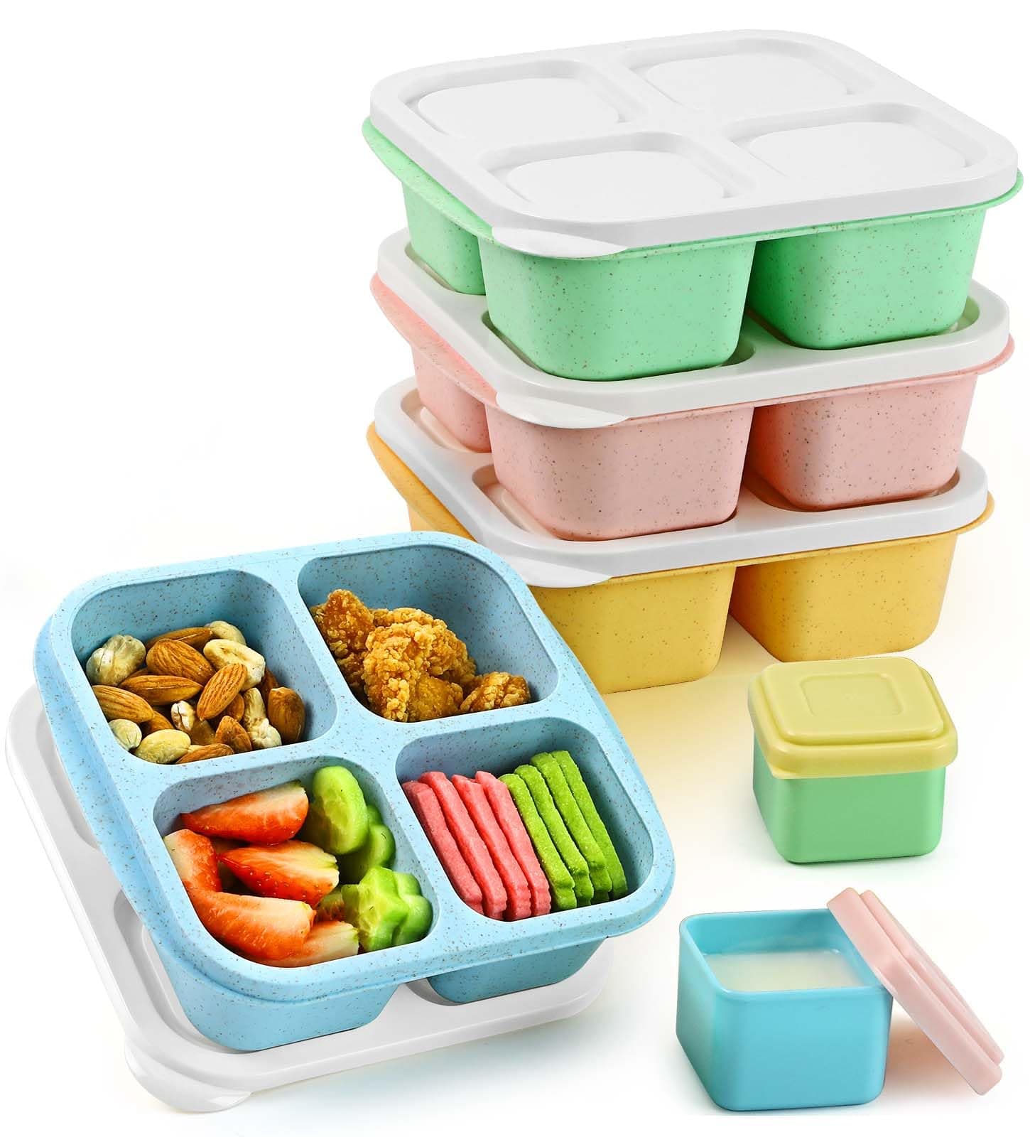 Caperci Lunchable Snack Containers - 4 Compartments Bento Snack Boxes (4 Pack) with 2 Leakproof Sauce Cups, Reusable Divided Food Containers for School, Work, Travel (Vintage Colors)