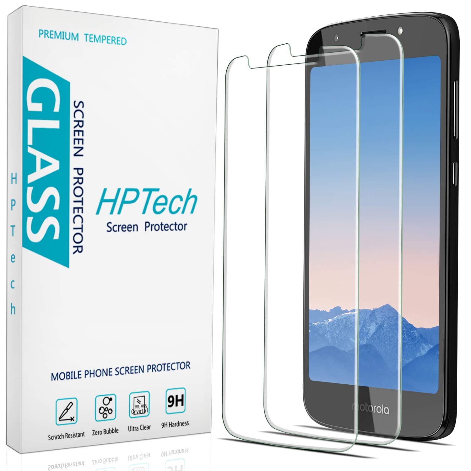 HPTechMoto E5 Play Screen Protector - [2-Pack] Tempered Glass Film for Motorola Moto E5 Play/Moto E Play (5th Gen) / E5 Cruise Easy to Install, Bubble Free with Lifetime Replacement Warranty