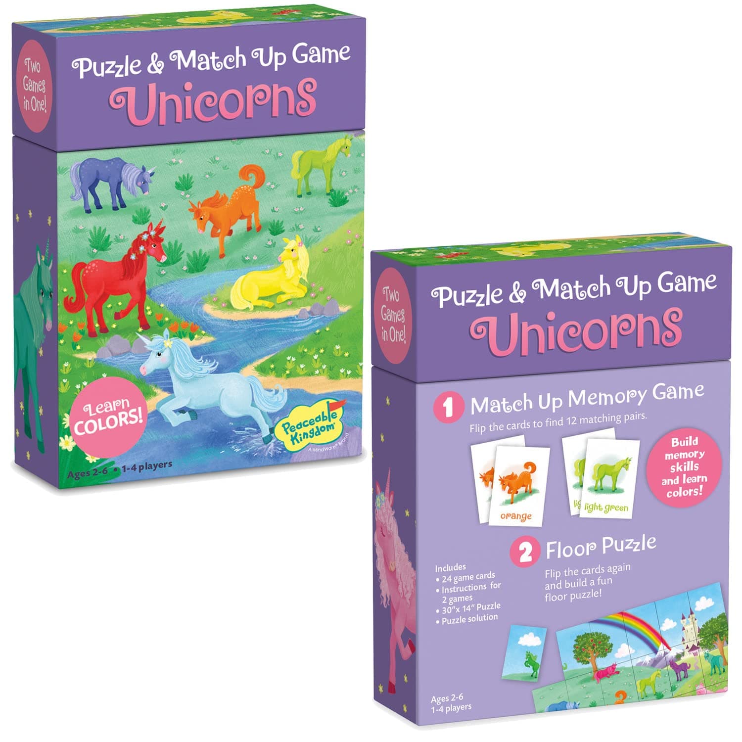 Peaceable Kingdom Unicorn Puzzle and Match Up Game