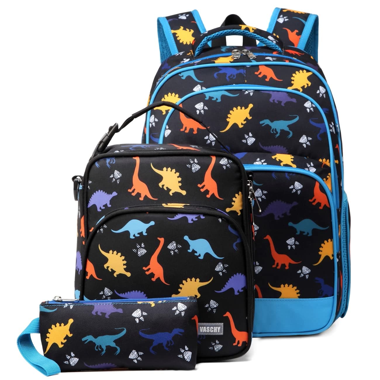 VASCHY Kids School Backpack Lunch Box Bag Pencil Case Combo, Children BookBag Schoolbag Insulate Lunch Bag Pen Pouch Set for Preschool/Kindergarten/Elementry School Boys Girls