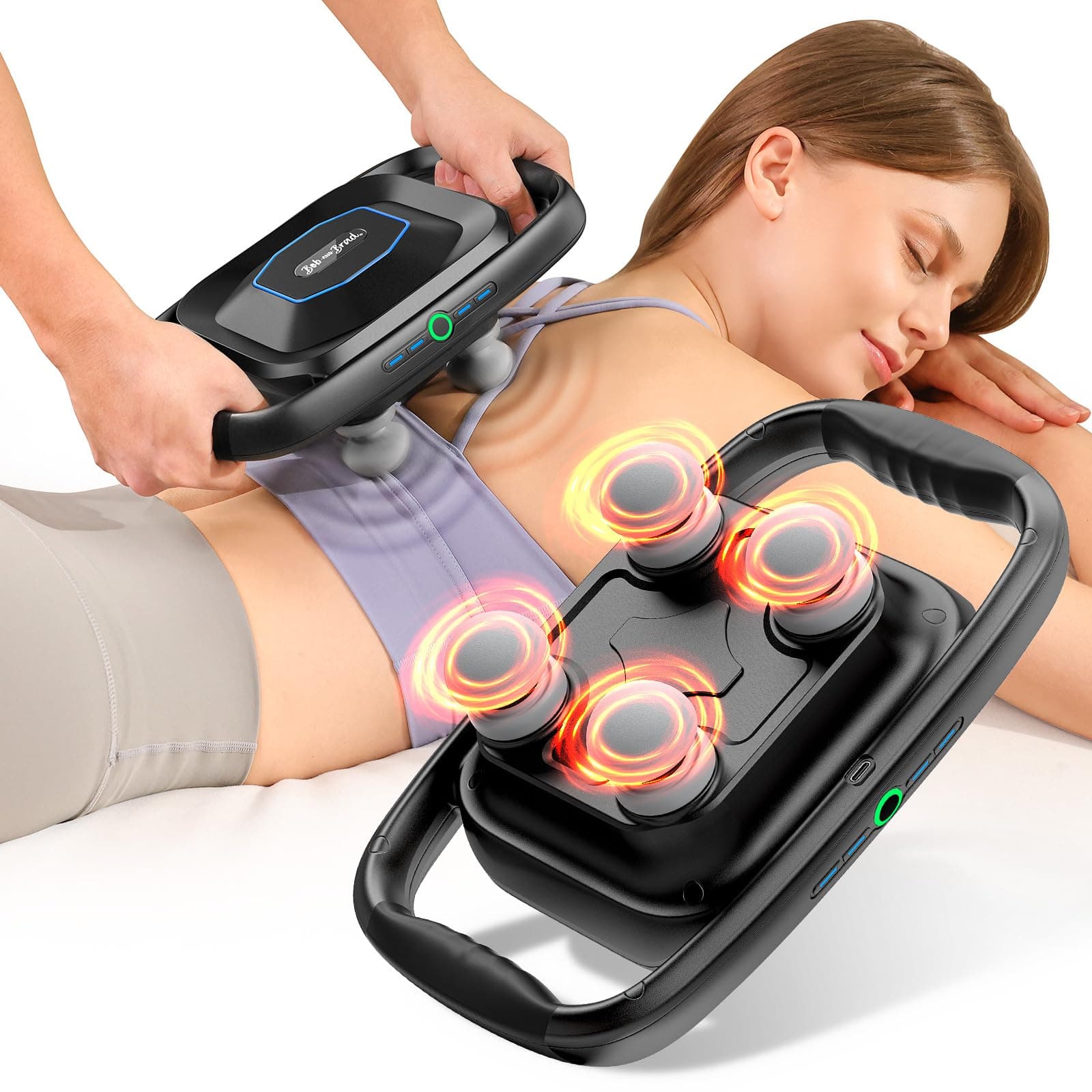 BOB AND BRAD TheraPanel 4-Head Massage Gun Deep Tissue with Replaceable Massage Plate, 4X Pain Relief Efficiency, Electric Massager Tool for Back Shoulder Muscle Pain Relief, Gifts for Women Men