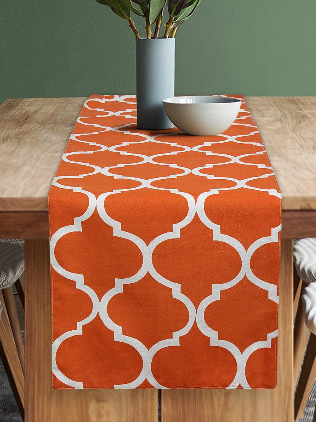 Dekor World Ogee Printed Orange Table Runner (33x240cm) (Pack of 1)-8 Seater Dinning & Center Table