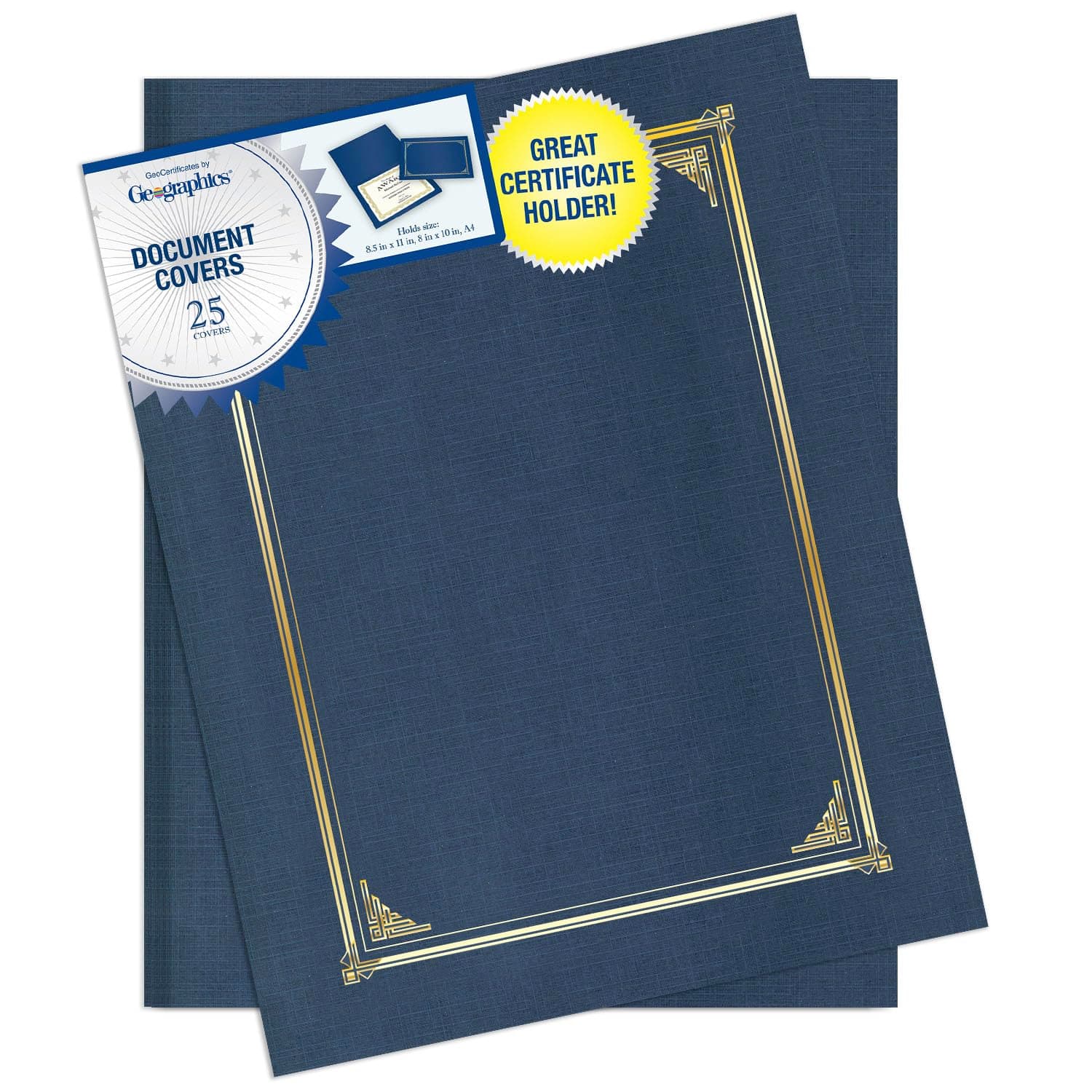 Geographics Classic Linen Document Covers, 12.5” x 9.75”, Navy Bue (25 Pack)