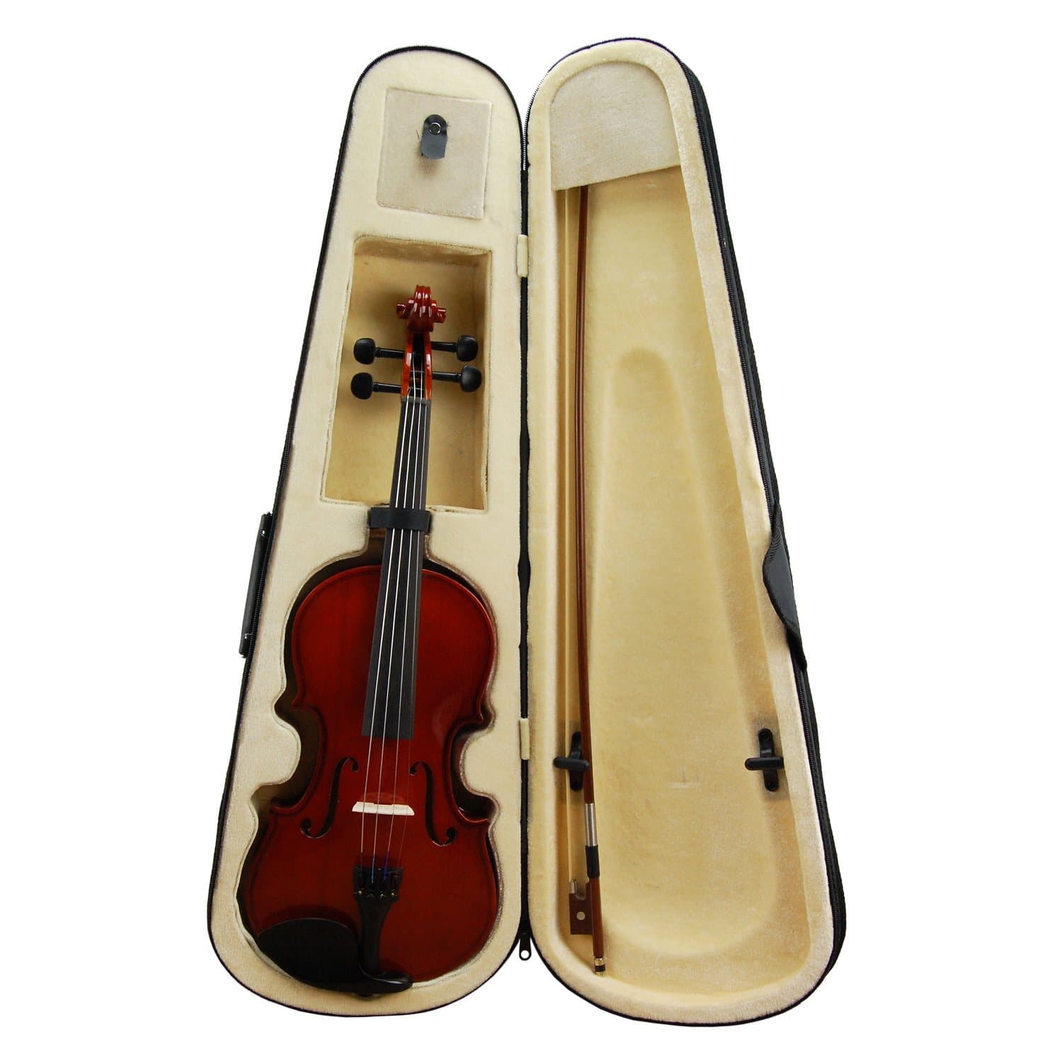 RATA 1/4 SIZE EBONY FITTED HIGHLY FLAMED VIOLIN WITH CASE,BOW,FREE ROSIN, 2 SETS OF STRINGS,2 BRIDGES,PITCH PIPE,SHOULDER REST