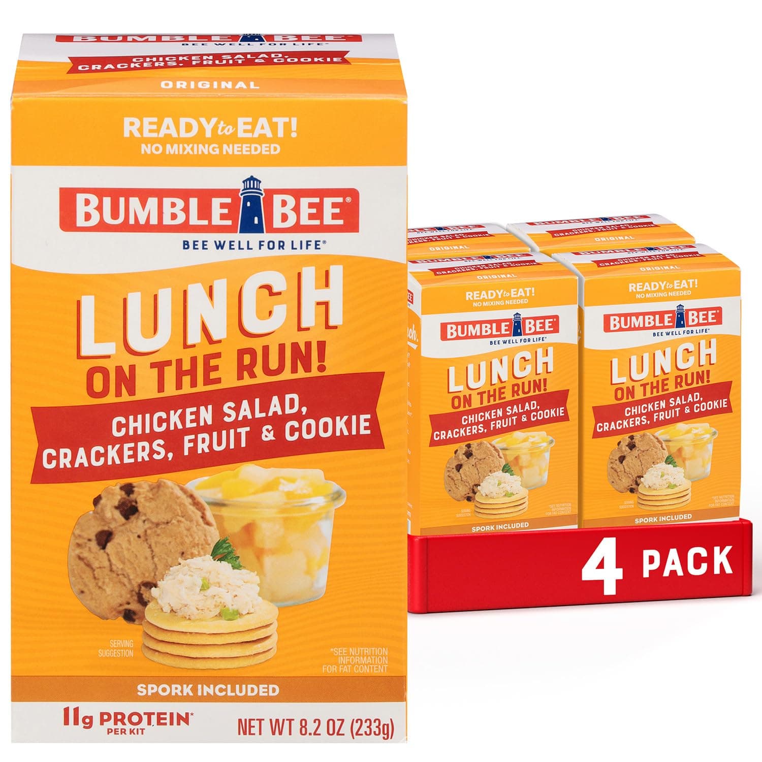 Bumble Bee Lunch On The Run Chicken Salad with Crackers Kit, 8.2 oz (Pack of 4) - Ready to Eat, Includes Crackers, Cookie & Mixed Fruit - Shelf Stable & Convenient Source of Protein, Easy Open Can