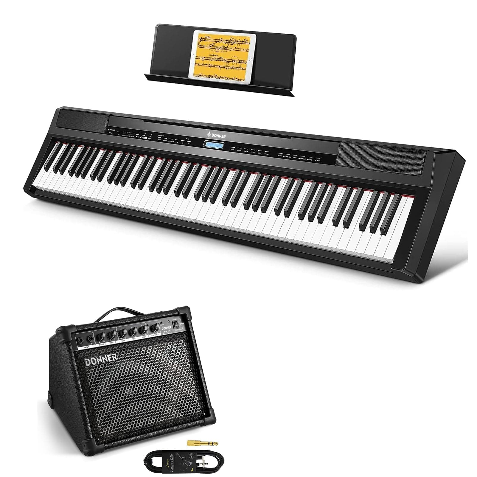Donner DEP-20 Beginner Digital Piano 88 Key Full Size Weighted Keyboard, Portable Electric Piano with Sustain Pedal, Amplifier, Power Supply