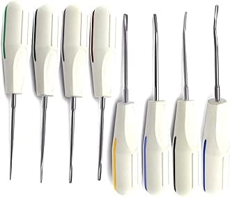 MEDSPO Professional Dental Instruments Osteotome Periotome Luxating Elevator Implant | Orthodontic PDL Teeth | Surgical Root Extraction Spreading (White plastic Elevator set of 8)