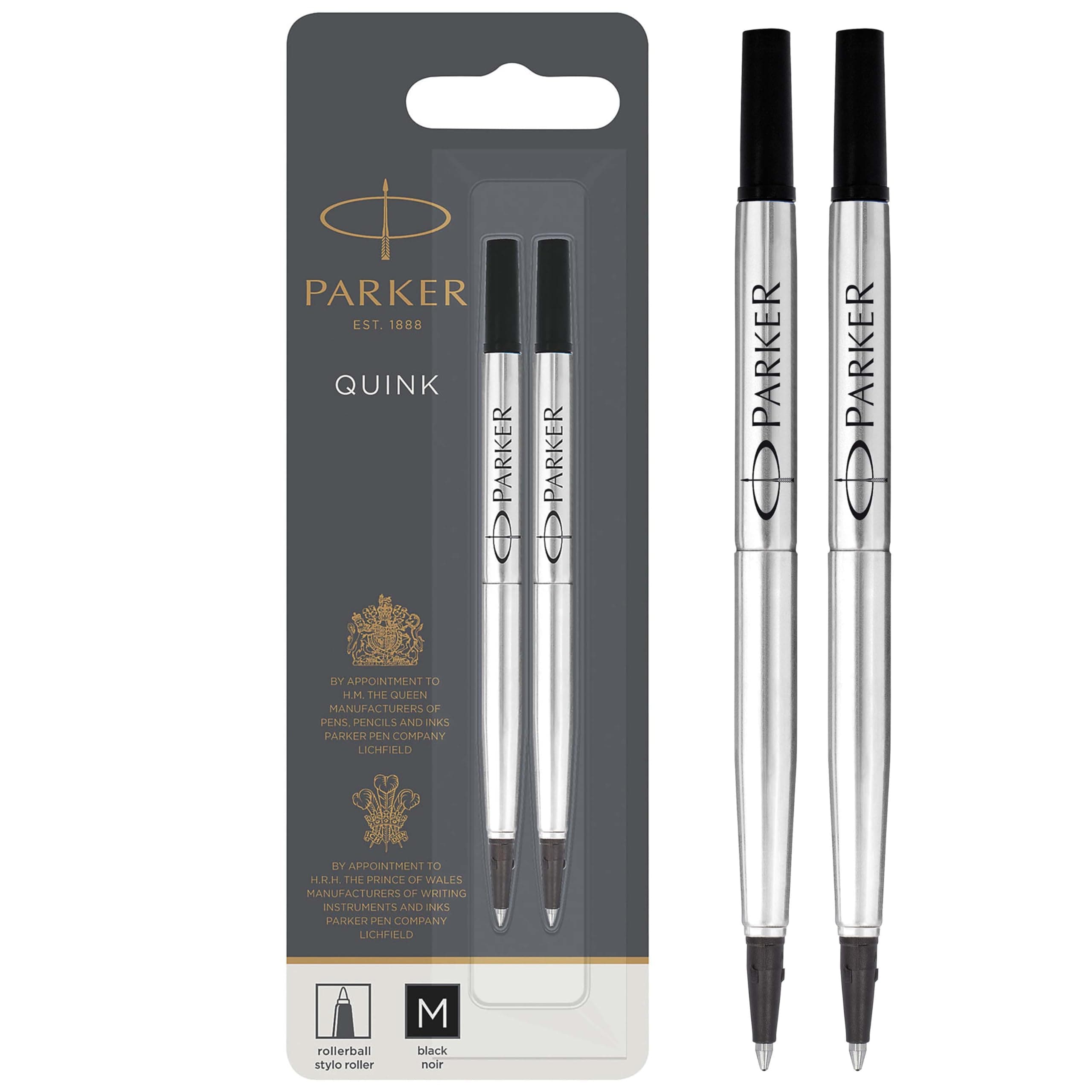 Parker Rollerball Pen Refills | Medium Point | Black QUINK Ink | 2 Count