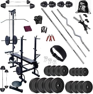 Home Gym Set with Heavy Delux Bench (20IN1) N Weight Plates. (60)