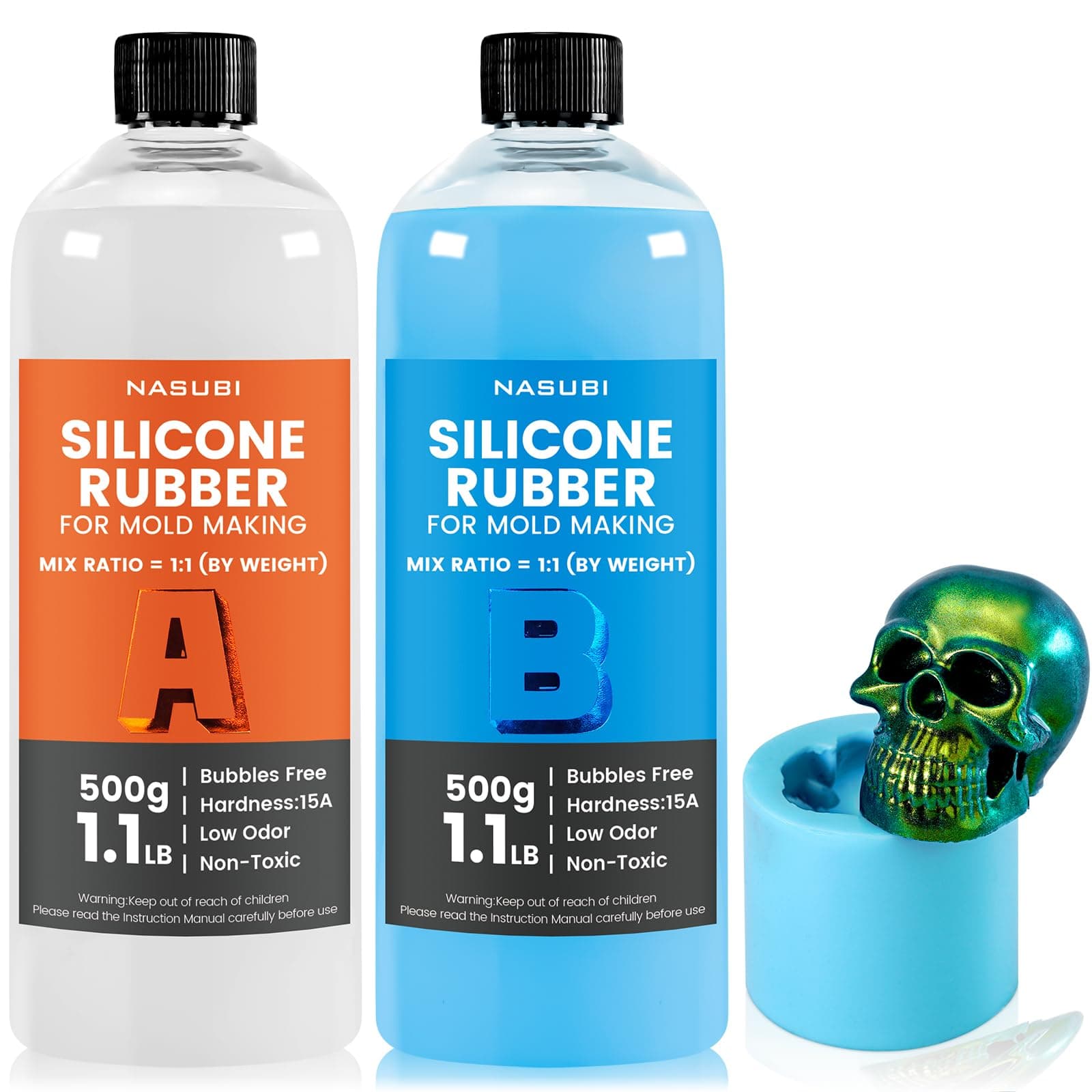 Silicone Mold Making Kit 35.2oz,15A Non-Toxic Safe Liquid Silicone Rubber for Mold Making,2.2LB Mixing 1:1 by Weight Fast Curing Silicone Rubber for DIY Handmade Soaps, Candles, Resin Molds