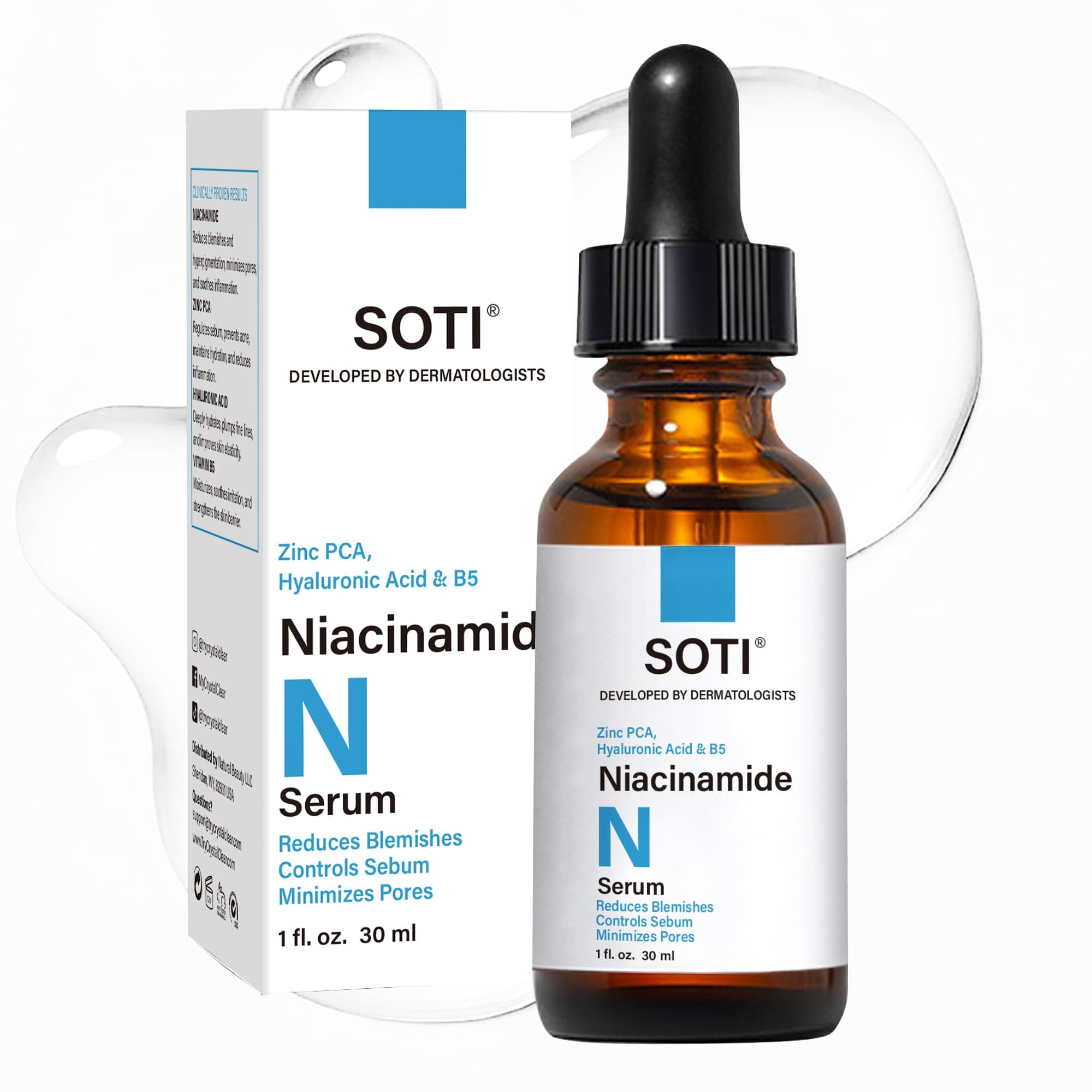 Soti Niacinamide 10% + Zinc 1% Face Serum with B5 & Hyaluronic Acid | Fades Acne Marks, Controls Oil, Minimizes Pores, Reduces Blemishes & Redness, Clear Skin Support (30ml)