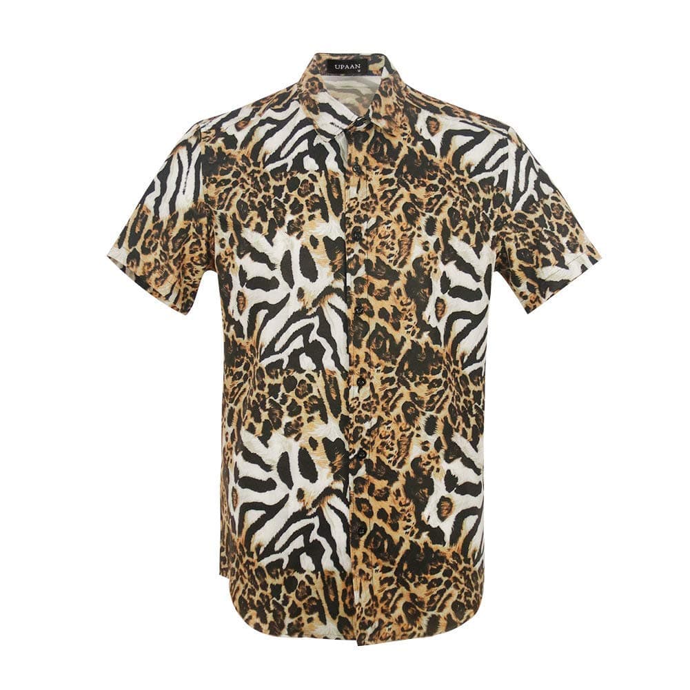 Men's Leopard Printed Disco Shirts Short Sleeve Button Down Casual Shirt