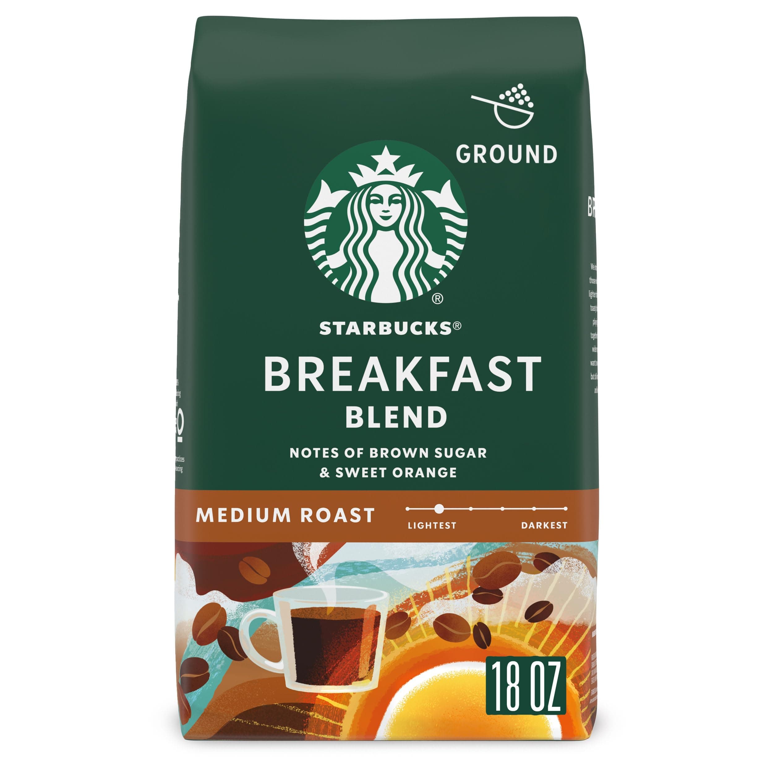Starbucks Ground Coffee, Medium Roast Hot or Iced Coffee, Breakfast Blend, 18 oz ​