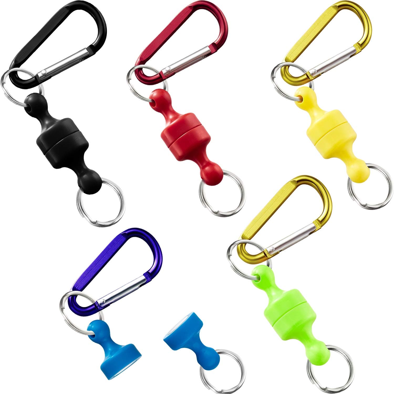 Boao 5 Pieces Magnetic Net Release Holder Net Release Clip Keychain Hook for Fly Fishing Magnet Metal Hooks