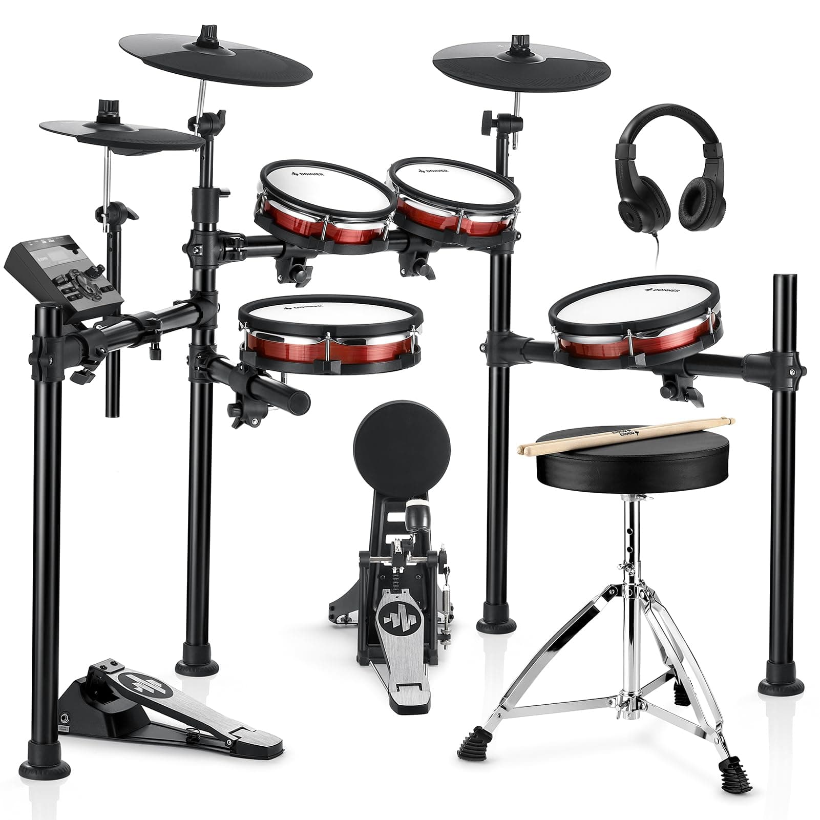 Donner DED-200 MAX Electronic Drum Set with Industry Standard Mesh Heads, 10'' Snare, 8“ Tom, 10'' Tom, 12'' Crash, 450+ Authentic Sounds for Optimal Performance and Feel NEW