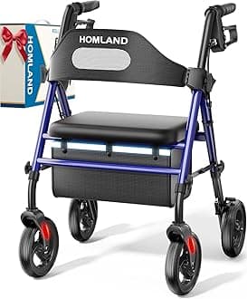 Walkers for Seniors with Seat, Foldable Rollator Walker, Reinforced Frame Supports 350lbs, 8" Big Wheels for All Terrain, Dual Adjustable Height, Ergonomic Backrest and Seat Rolling Walker